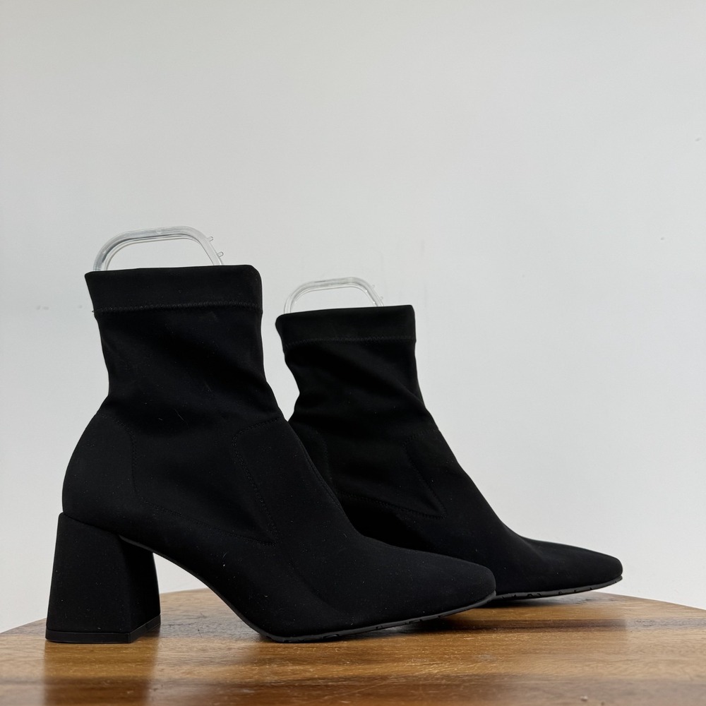 New Womens Pedro Garcia Idoia Black Pull On Sock Heeled Ankle Booties Size 38.5‎